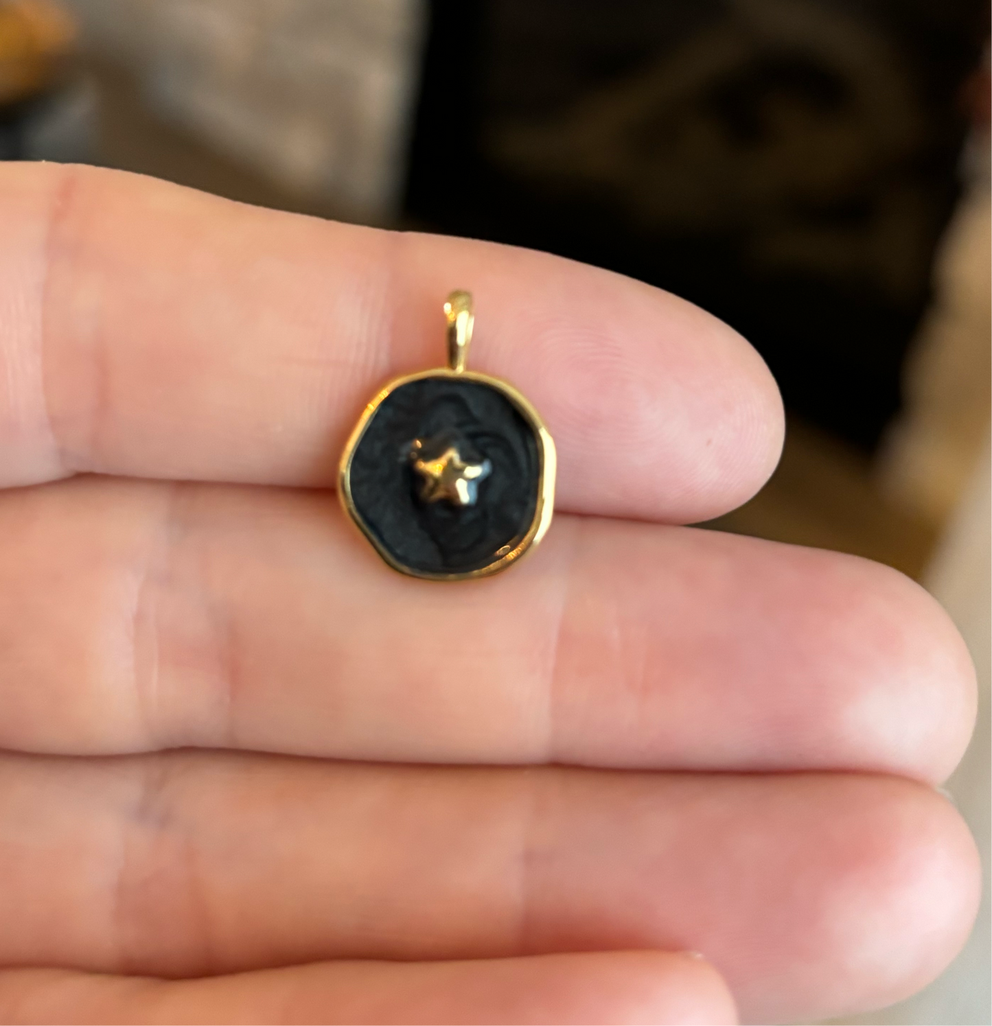 18K Real Gold Plated Black Pentagram Star