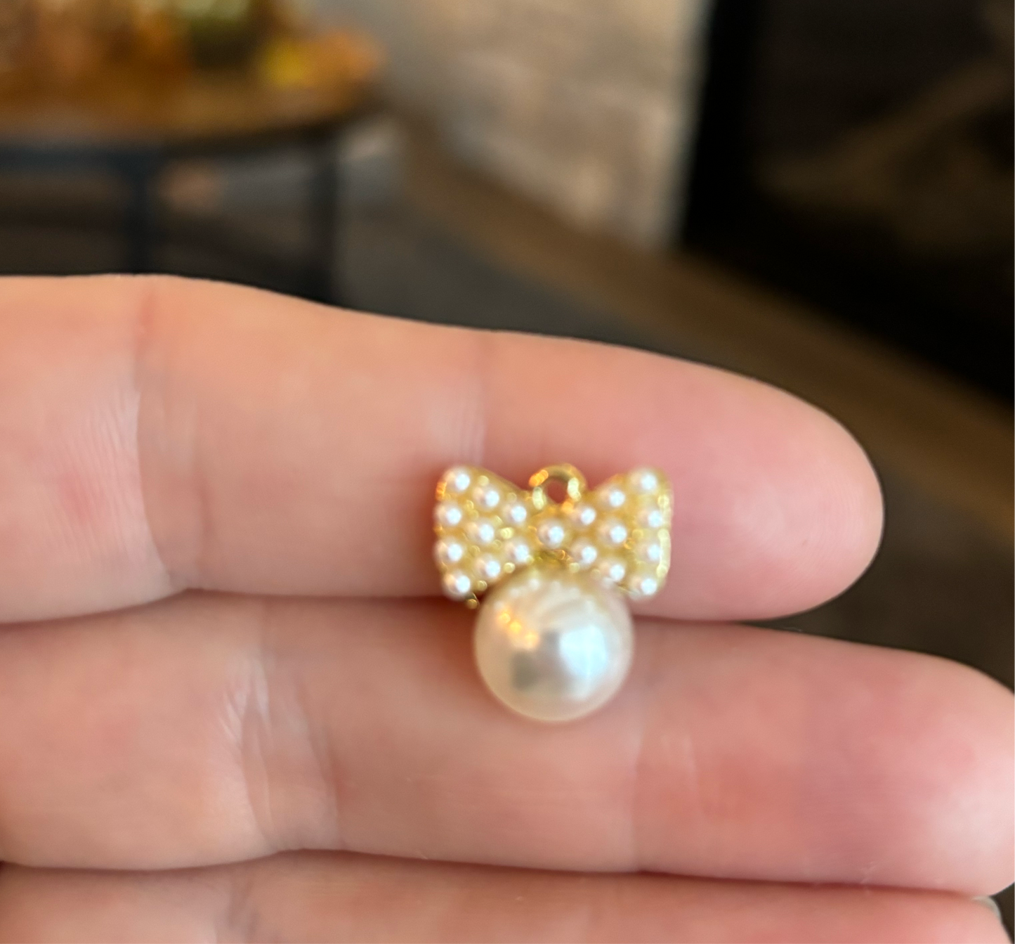 Gold Plated White Bowknot Imitation Pearl 16mm x 14mm