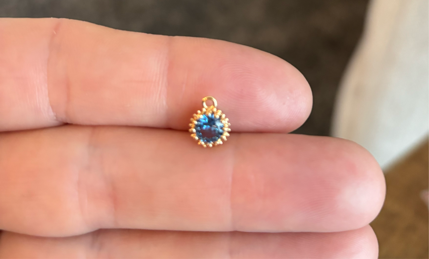 Round Real Gold Plated Aqua Blue Cubic Zirconia 9mm x 7mm