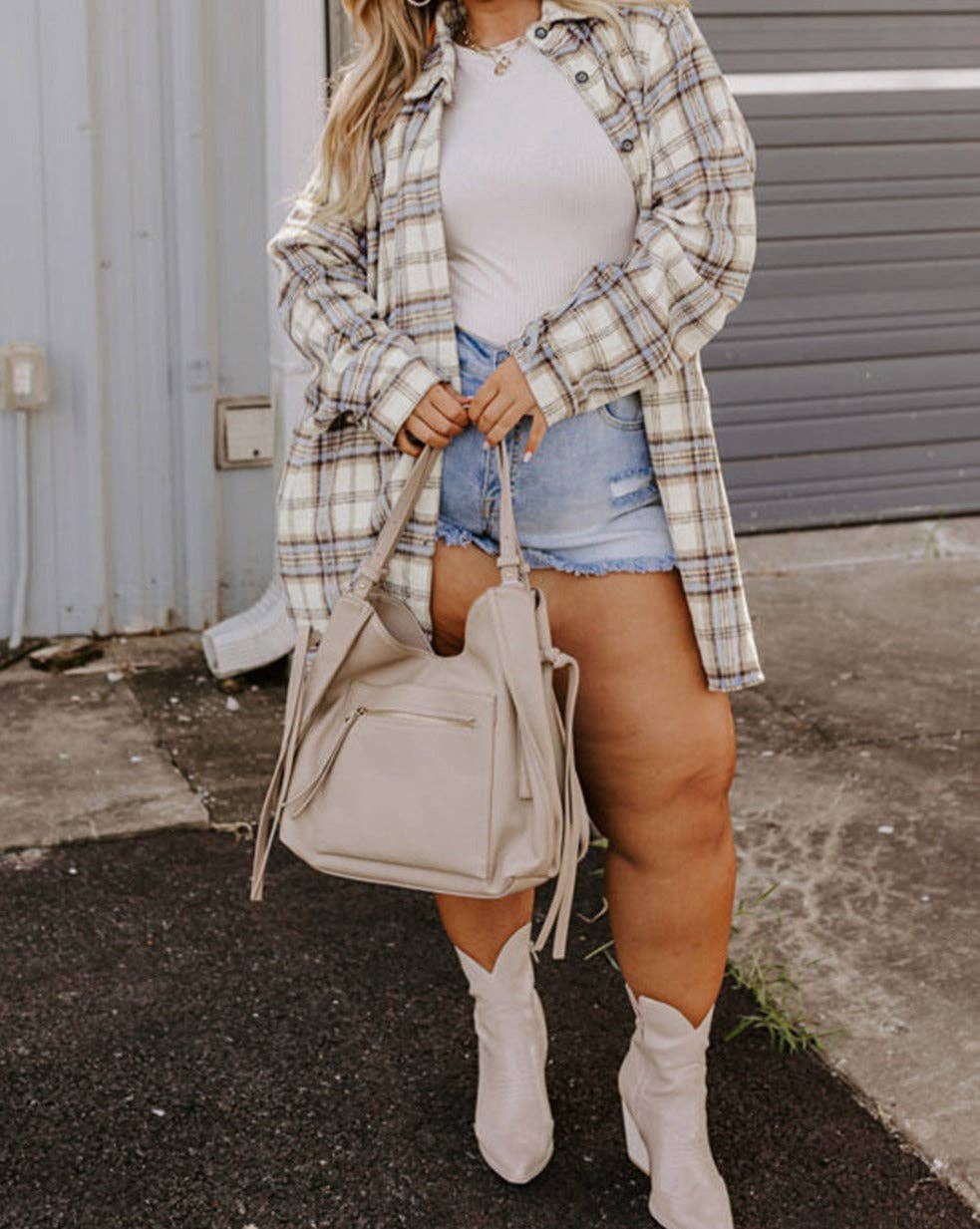 Plaid Side Slit Tunic Shacket Plus Size