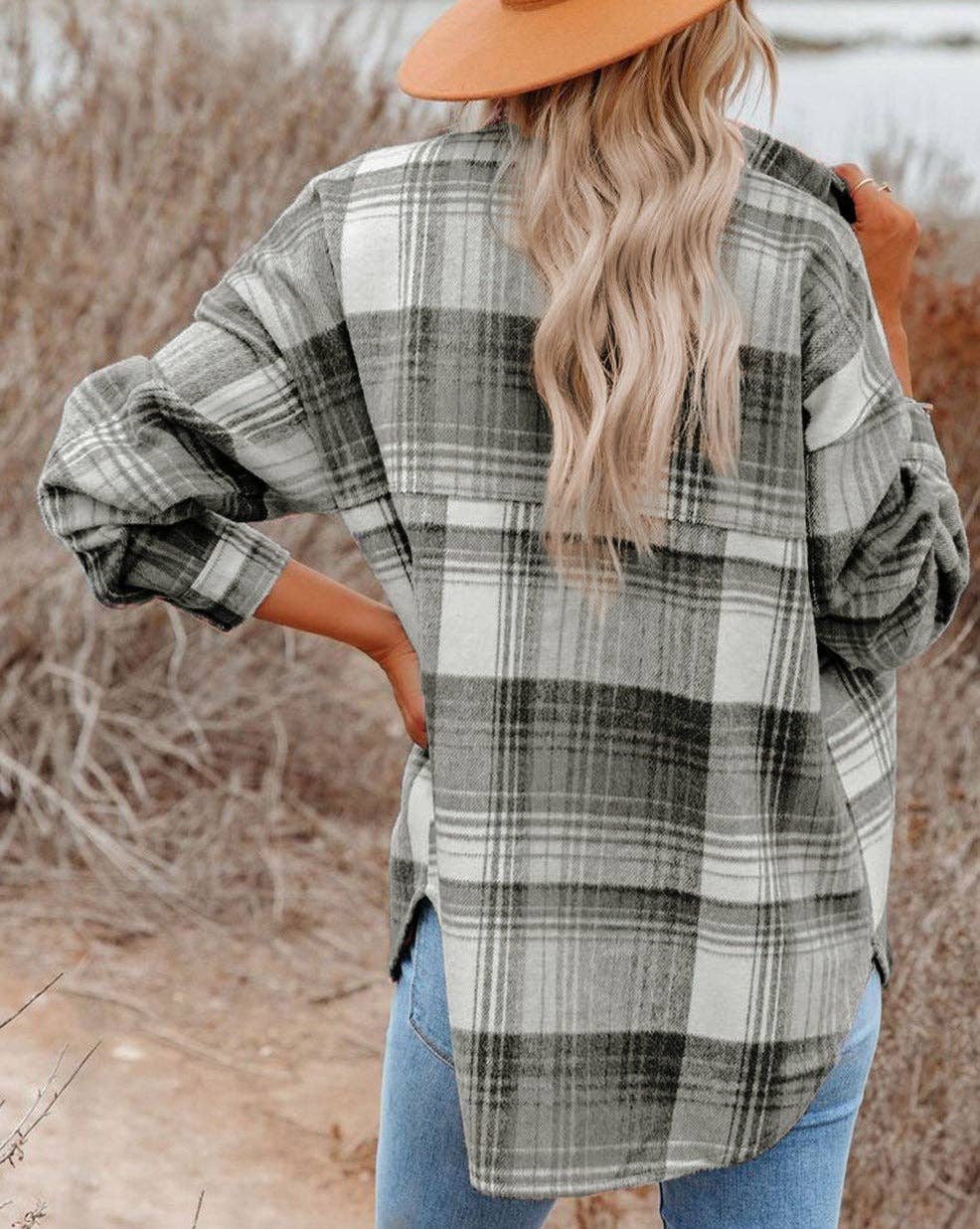 Plaid Flap Pockets Shacket