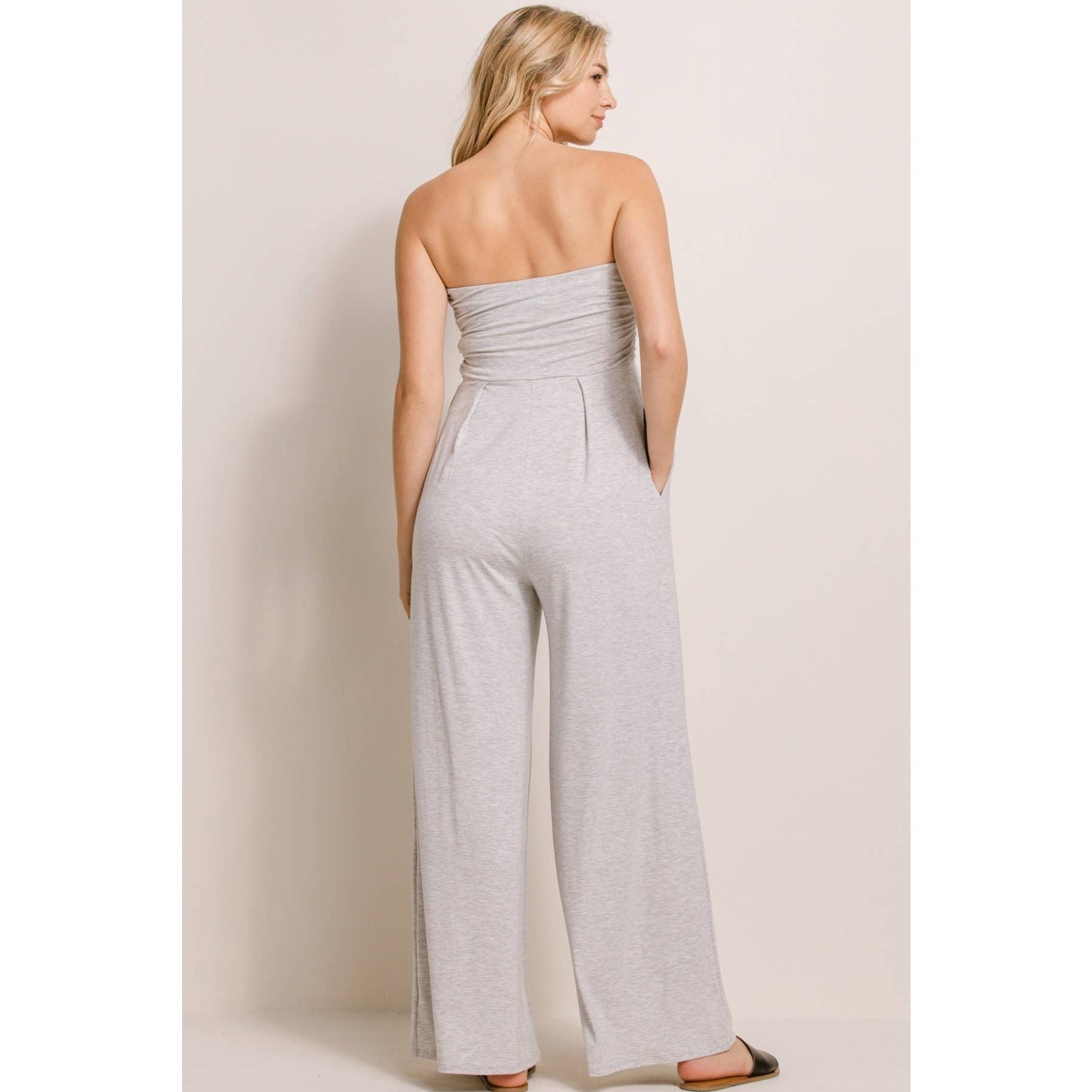 SOLID RAYON JERSEY RUCHED MATERNITY JUMPSUIT