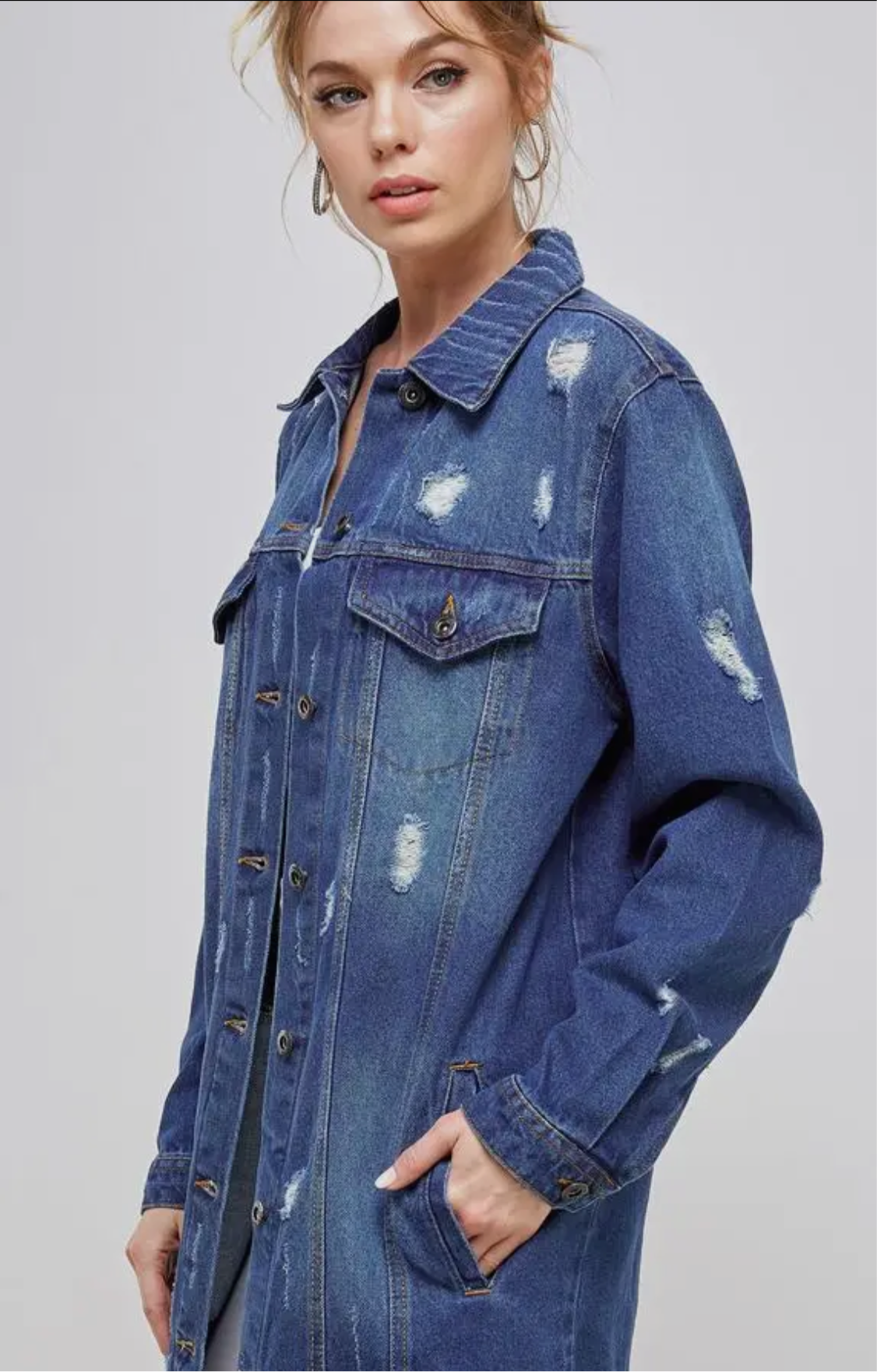 HOLY 3/4 DENIM DISTRESSED JACKET - DARK WASH