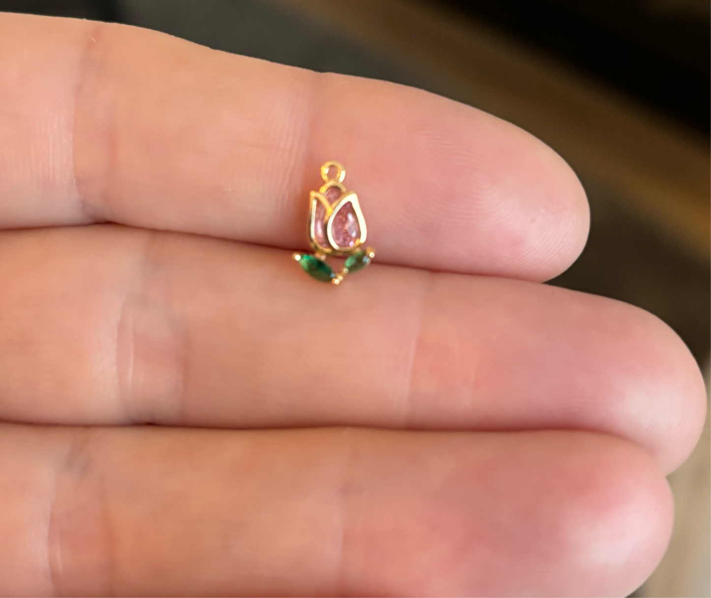 Tulip Flower Real Gold Plated Pink Cubic Zirconia 11mm x 7.5mm