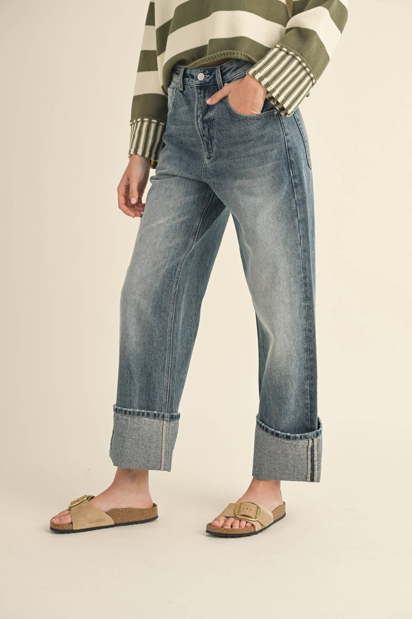 CORY STRAIGHT LEG CUFFED HEM DENIM PANTS