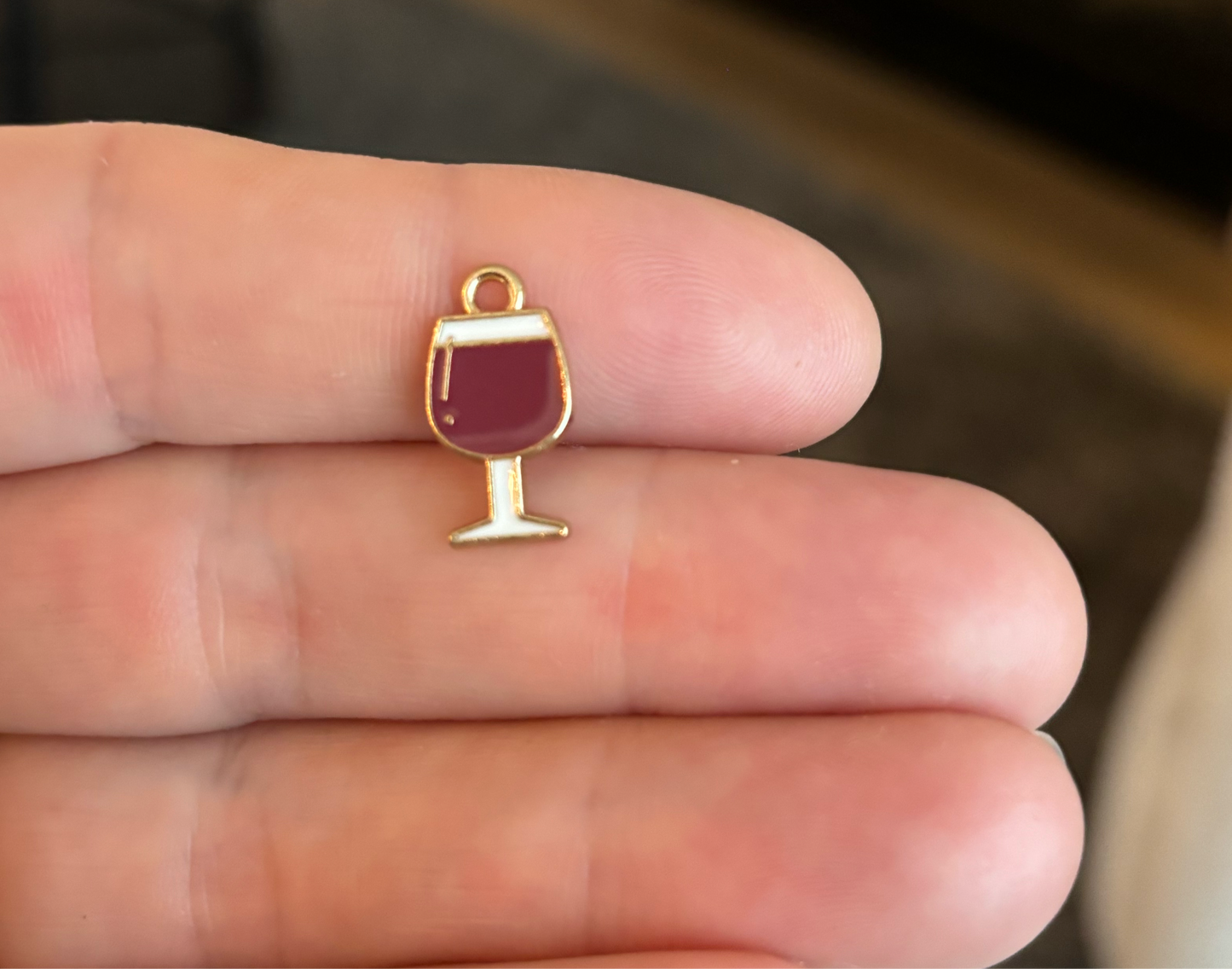 Gold Plated Brown Red Wine Glass Enamel 16.5mm x 8.5mm