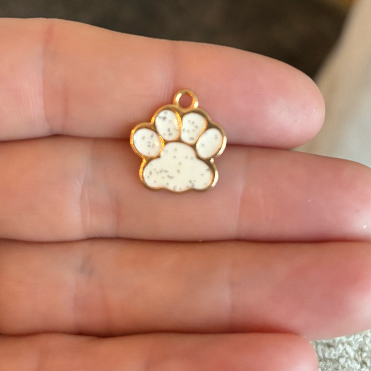 Gold Plated White Dog Paw Claw Enamel 17mm x 16mm,
