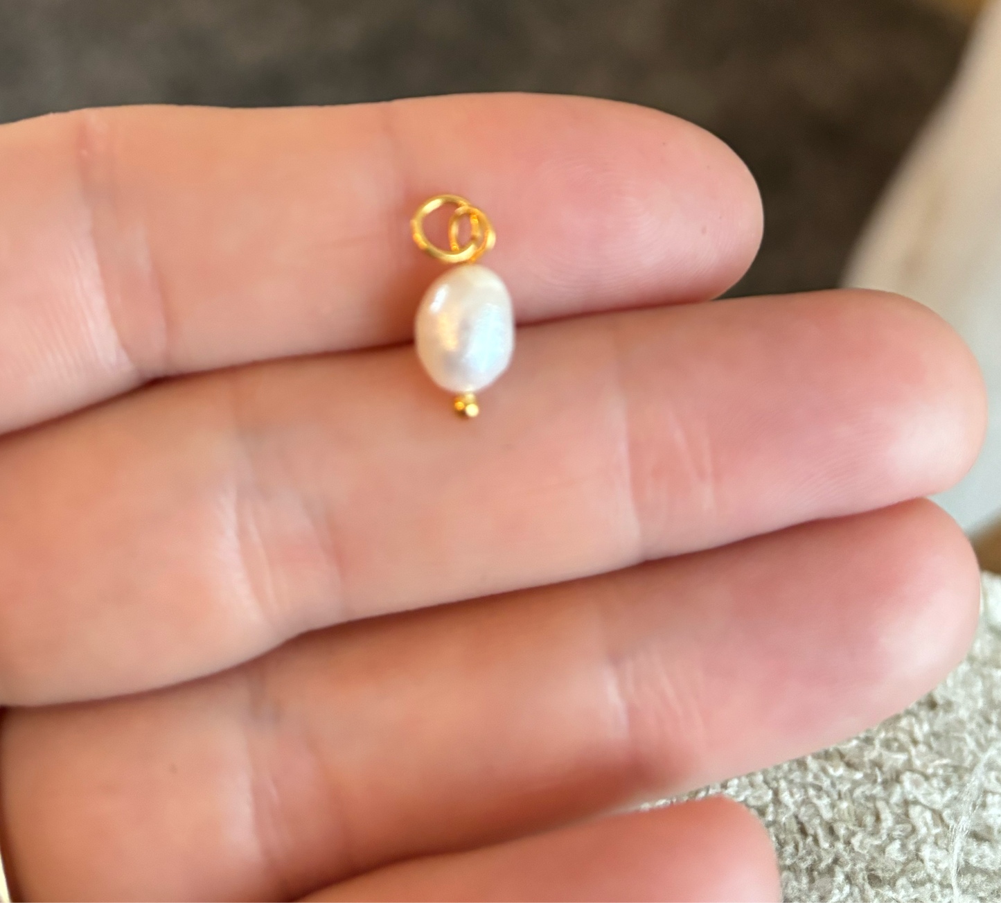 Stainless Steel & Natural Pearl Charms Gold Plated Baroque 18mm x 7mm