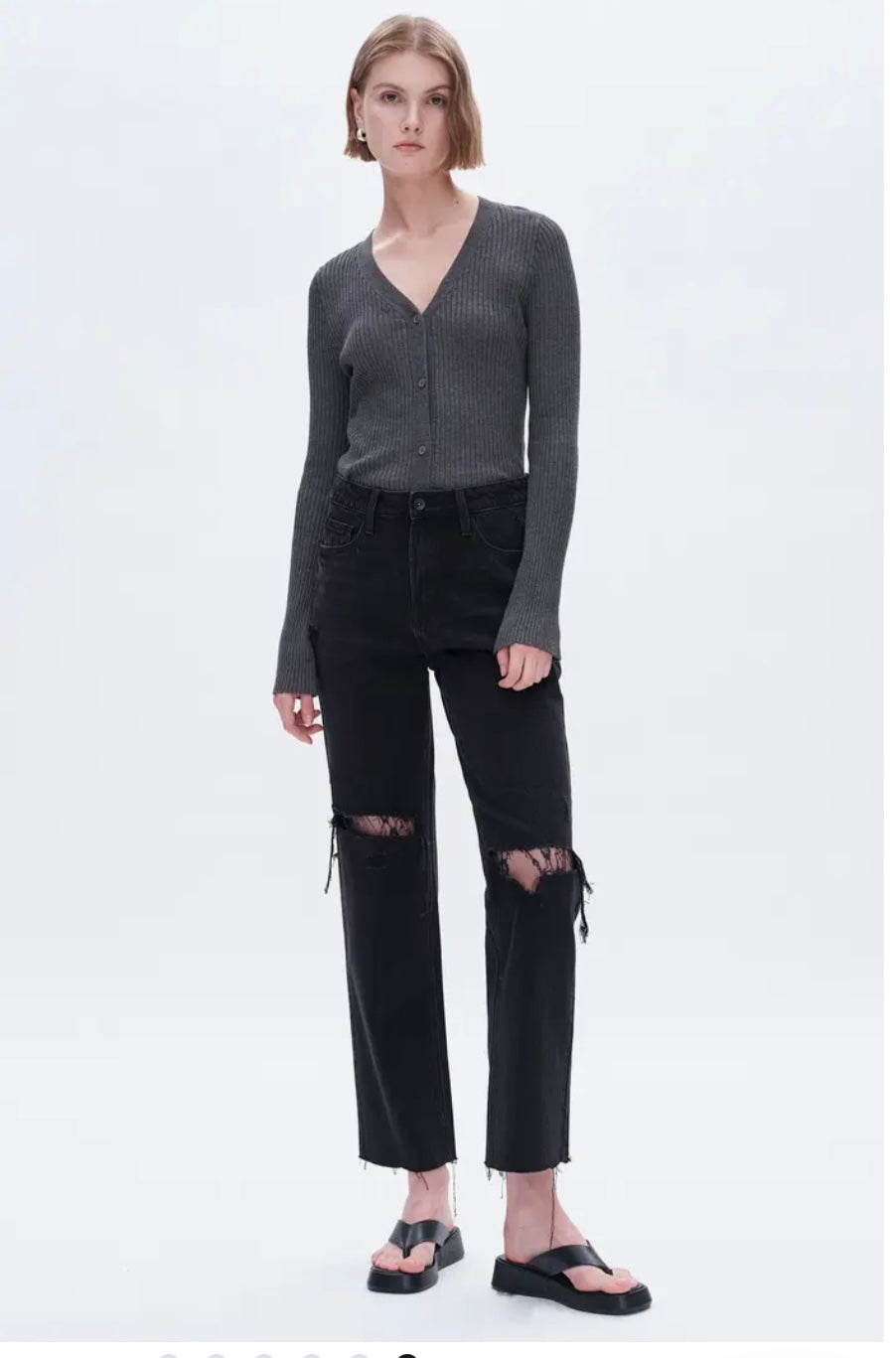 High Waist Lace Inset Rip Straight Leg Jeans