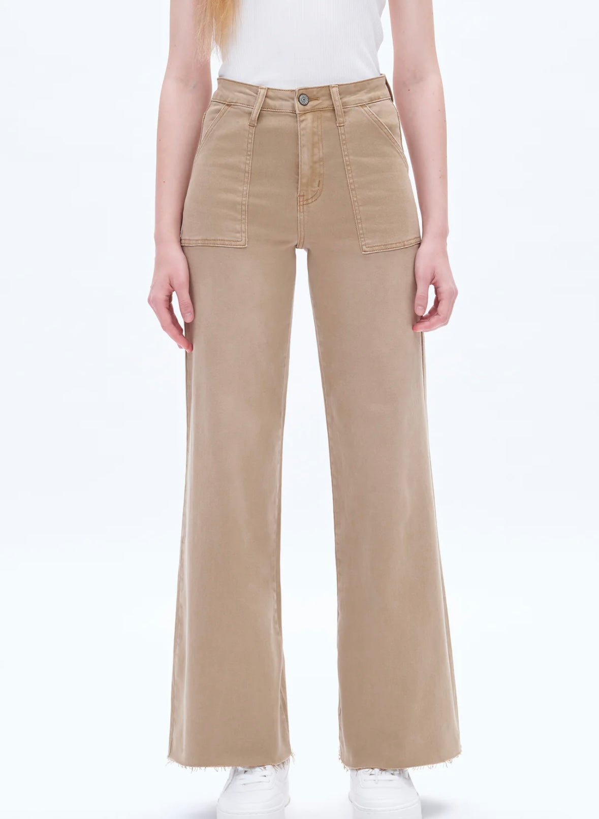 UTILITY PATCH POCKET WIDE LEG JEANS - KHAKI