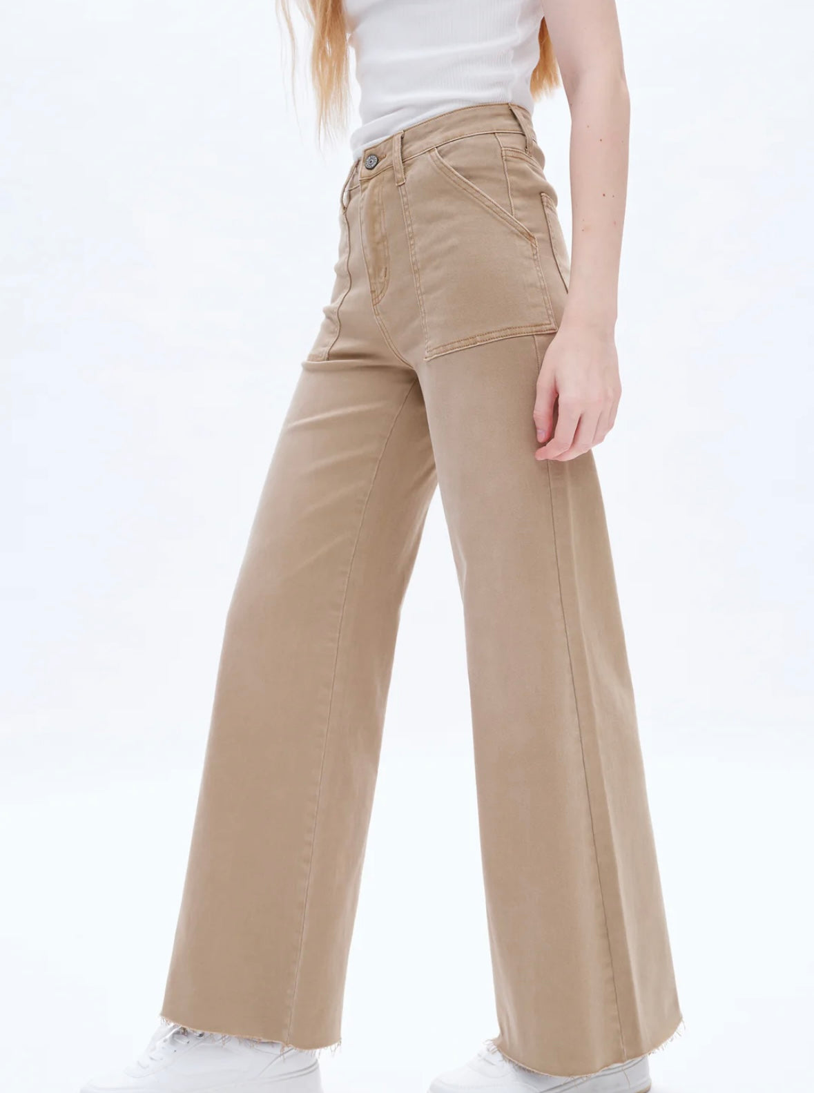 UTILITY PATCH POCKET WIDE LEG JEANS - KHAKI