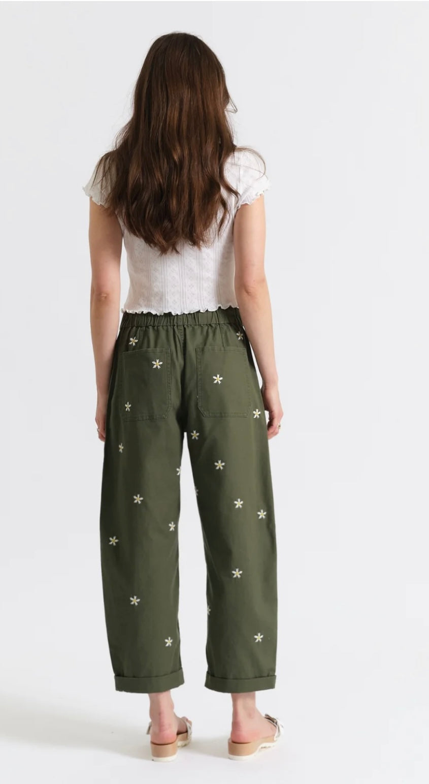 VILLA DRAWSTRING BARREL LEG PANT IN BRONZE GREEN