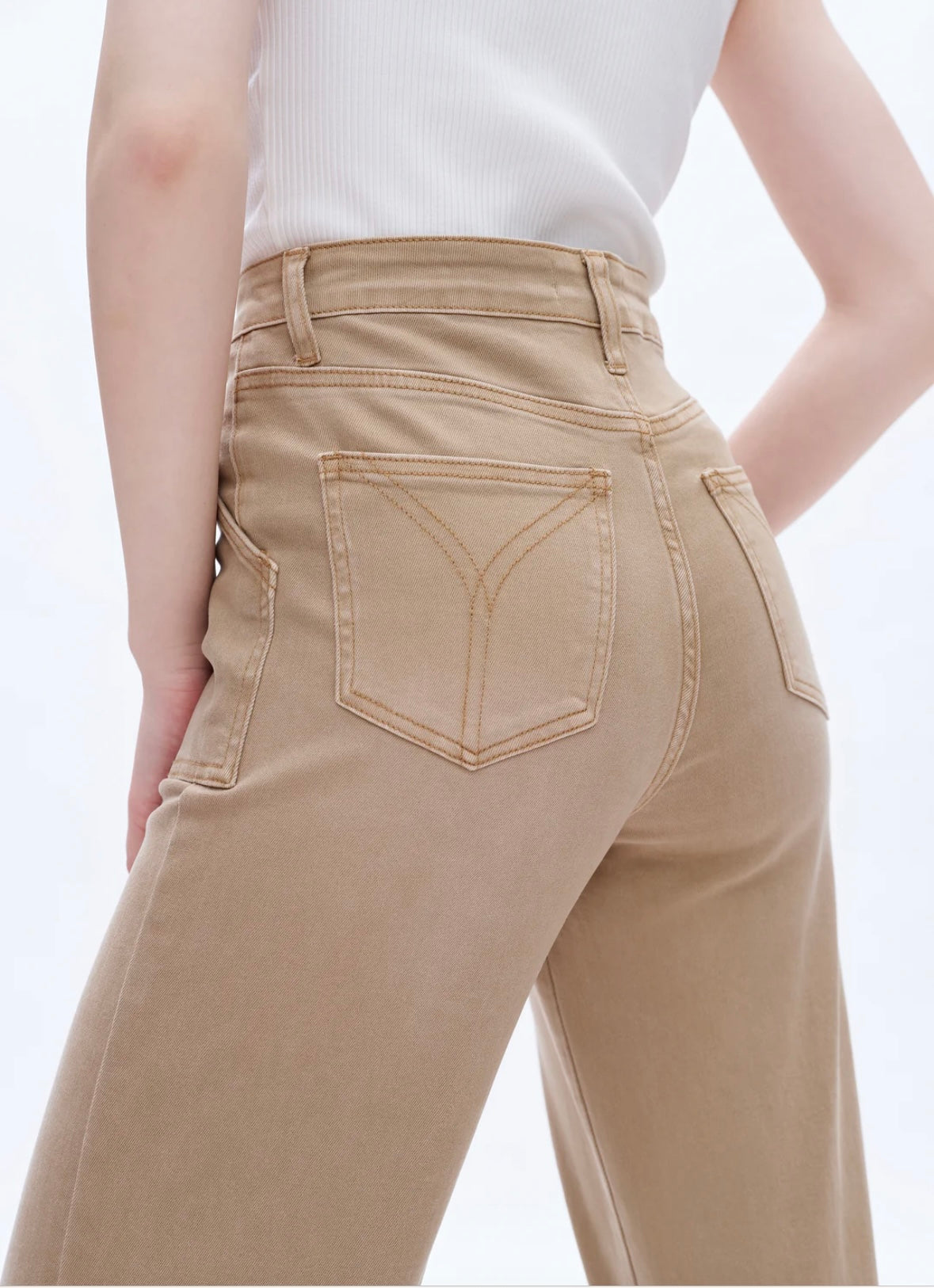 UTILITY PATCH POCKET WIDE LEG JEANS - KHAKI