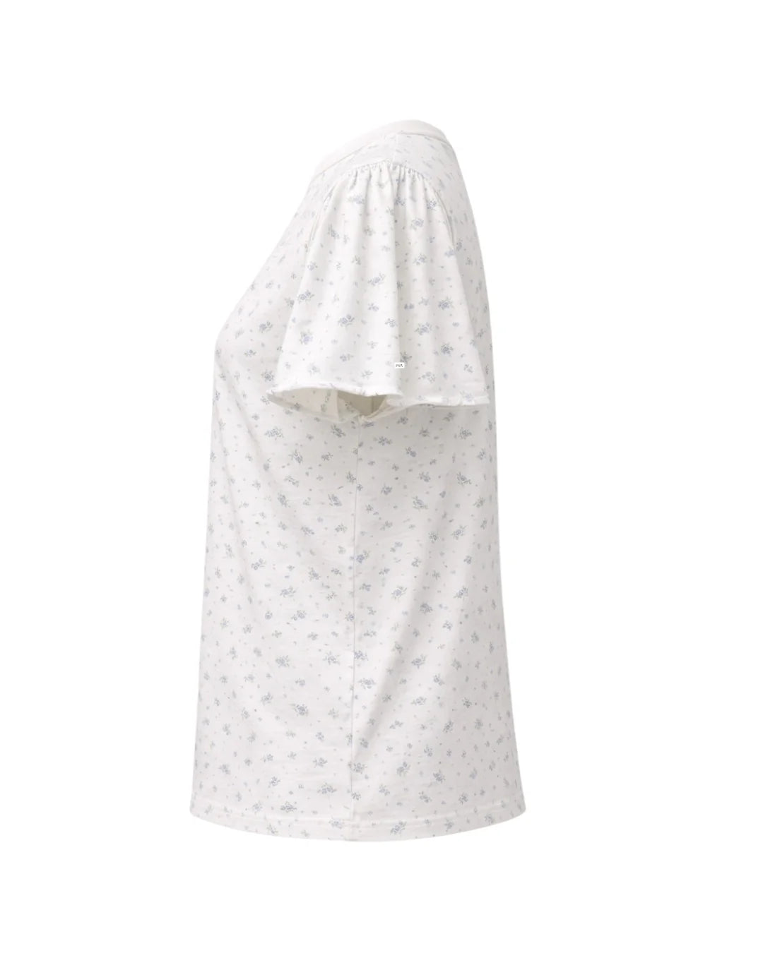 FLORAL RUFFLE SLEEVE T SHIRT – COLETTE COTTON TEE IN BLUE PRINT