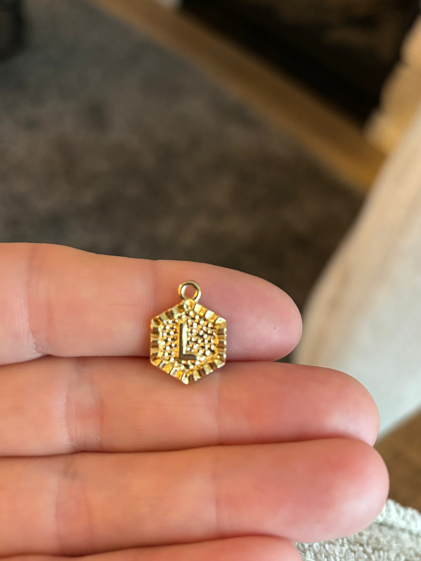 16K Gold Color Hexagon Initial