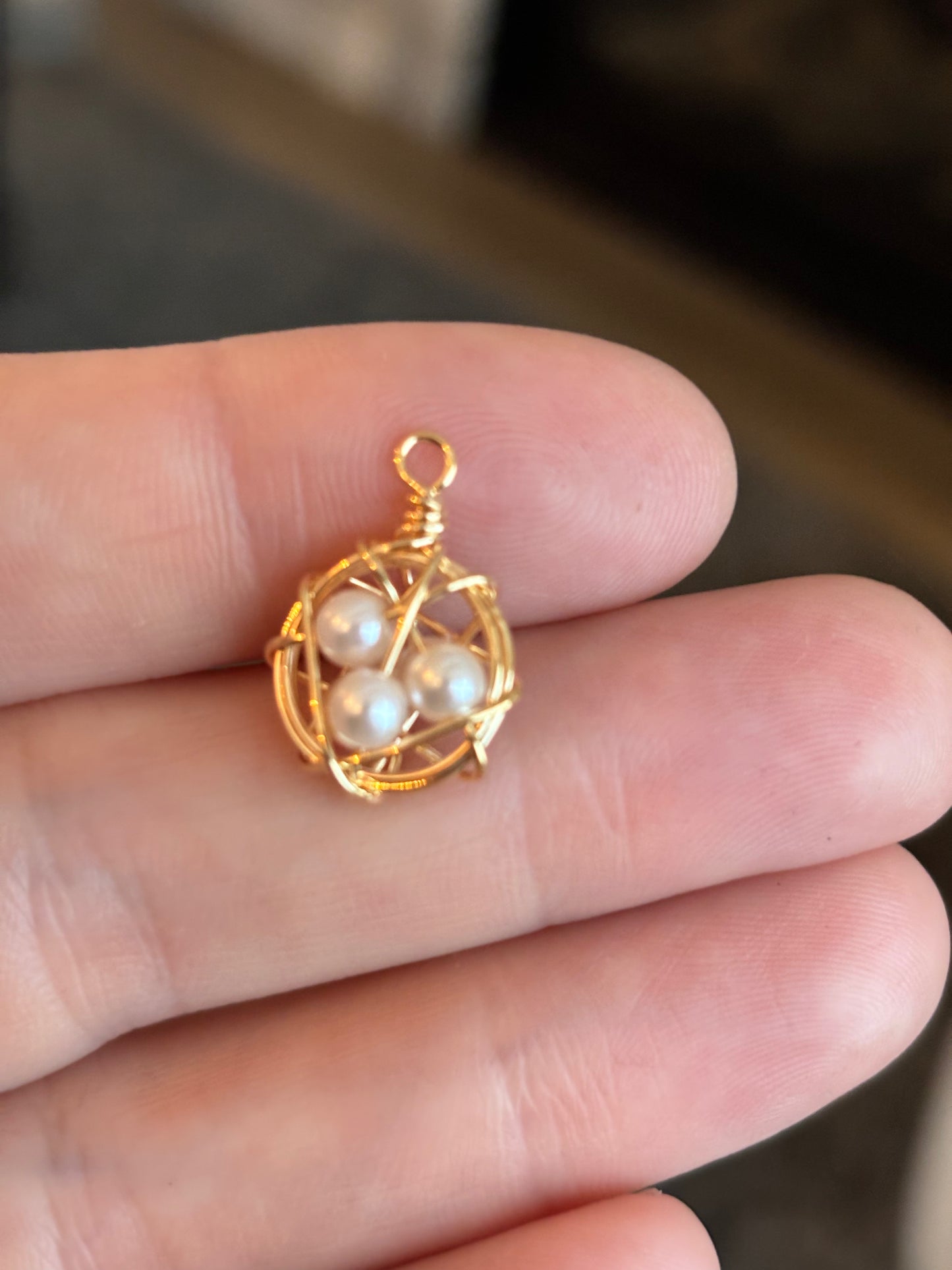 Wire Charms Ball 18K Real Gold Plated White Imitation Pearl