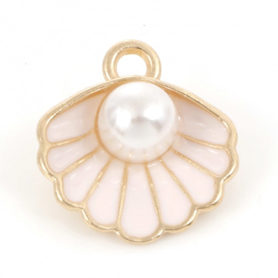Gold Plated Light Pink Shell Imitation Pearl 17mm x 15mm