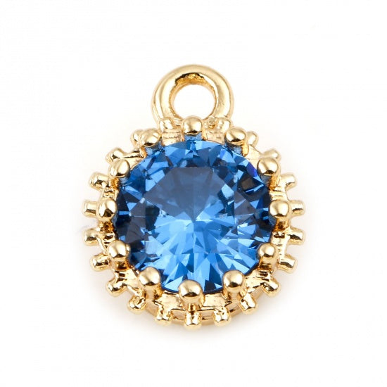 Round Real Gold Plated Aqua Blue Cubic Zirconia 9mm x 7mm