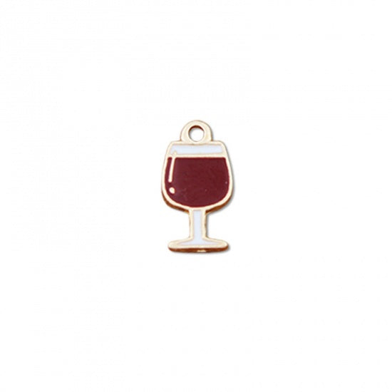 Gold Plated Brown Red Wine Glass Enamel 16.5mm x 8.5mm