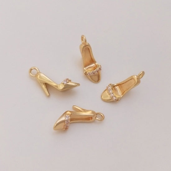 18K Real Gold Plated High-heeled Shoes 3D Clear Cubic Zirconia 14mm x 5mm