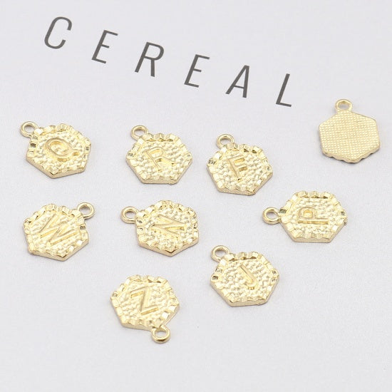 16K Gold Color Hexagon Initial