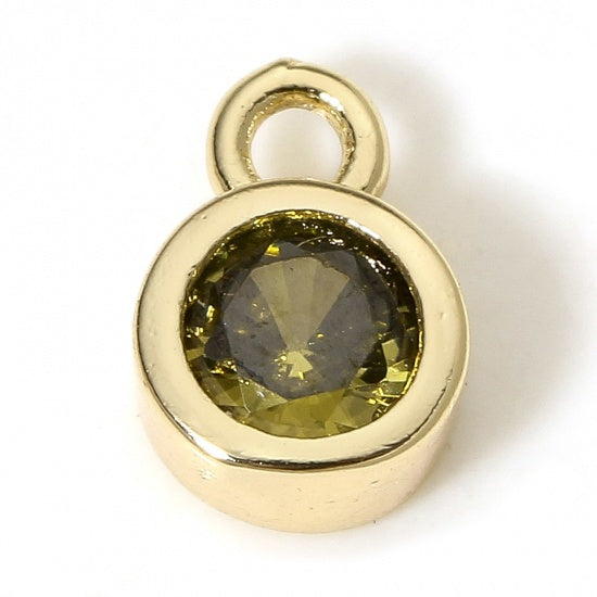 18K Real Gold Plated Round August Olive Green Cubic Zirconia
