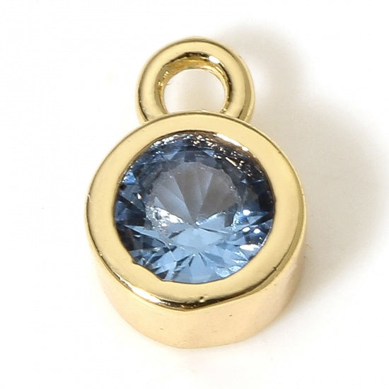 18K Real Gold Plated Round December Aqua Blue Cubic Zirconia