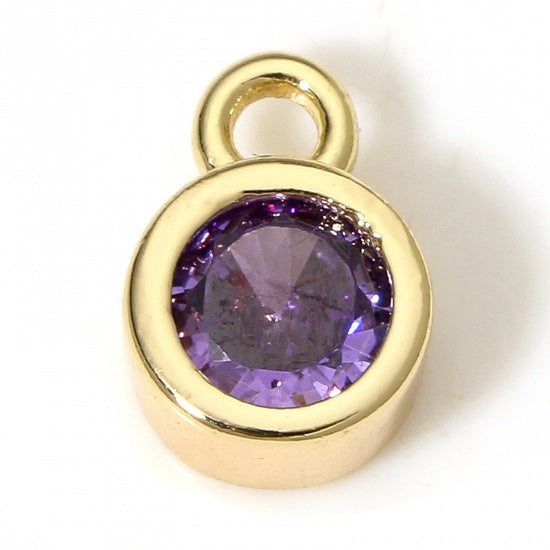 18K Real Gold Plated Round February Purple Cubic Zirconia