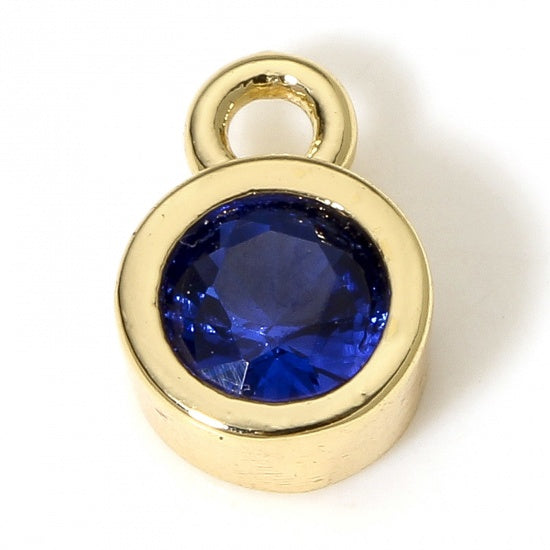 18K Real Gold Plated Round September Royal Blue Cubic Zirconia