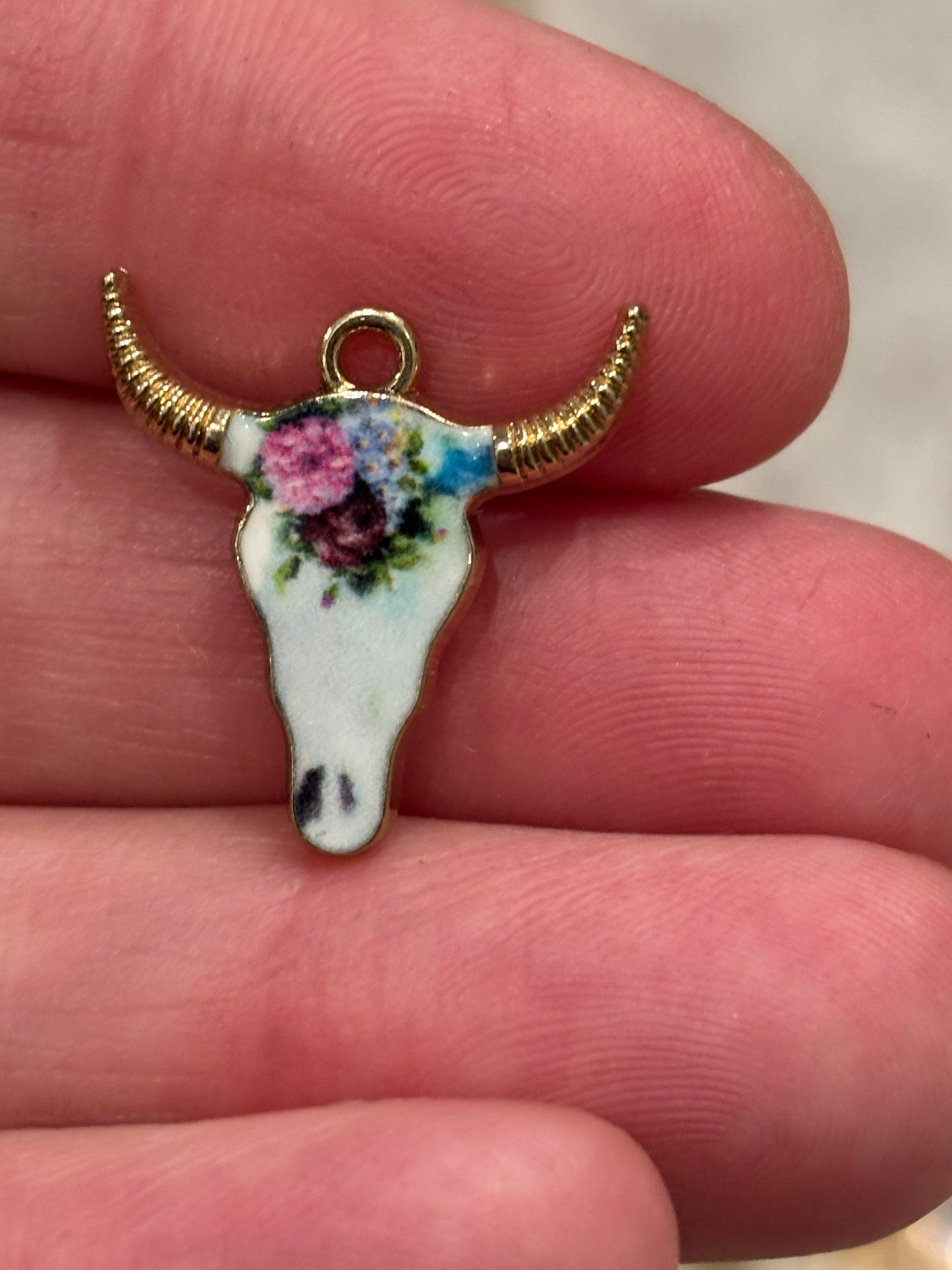 Cow Animal Gold Plated Multicolor Flower Enamel 22mm x 21mm
