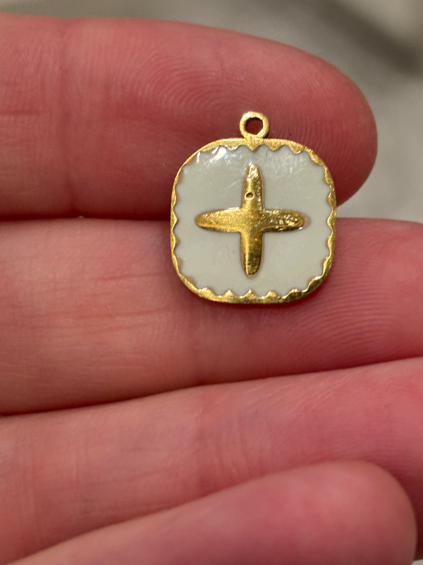 18K Real Gold Plated White Square Cross