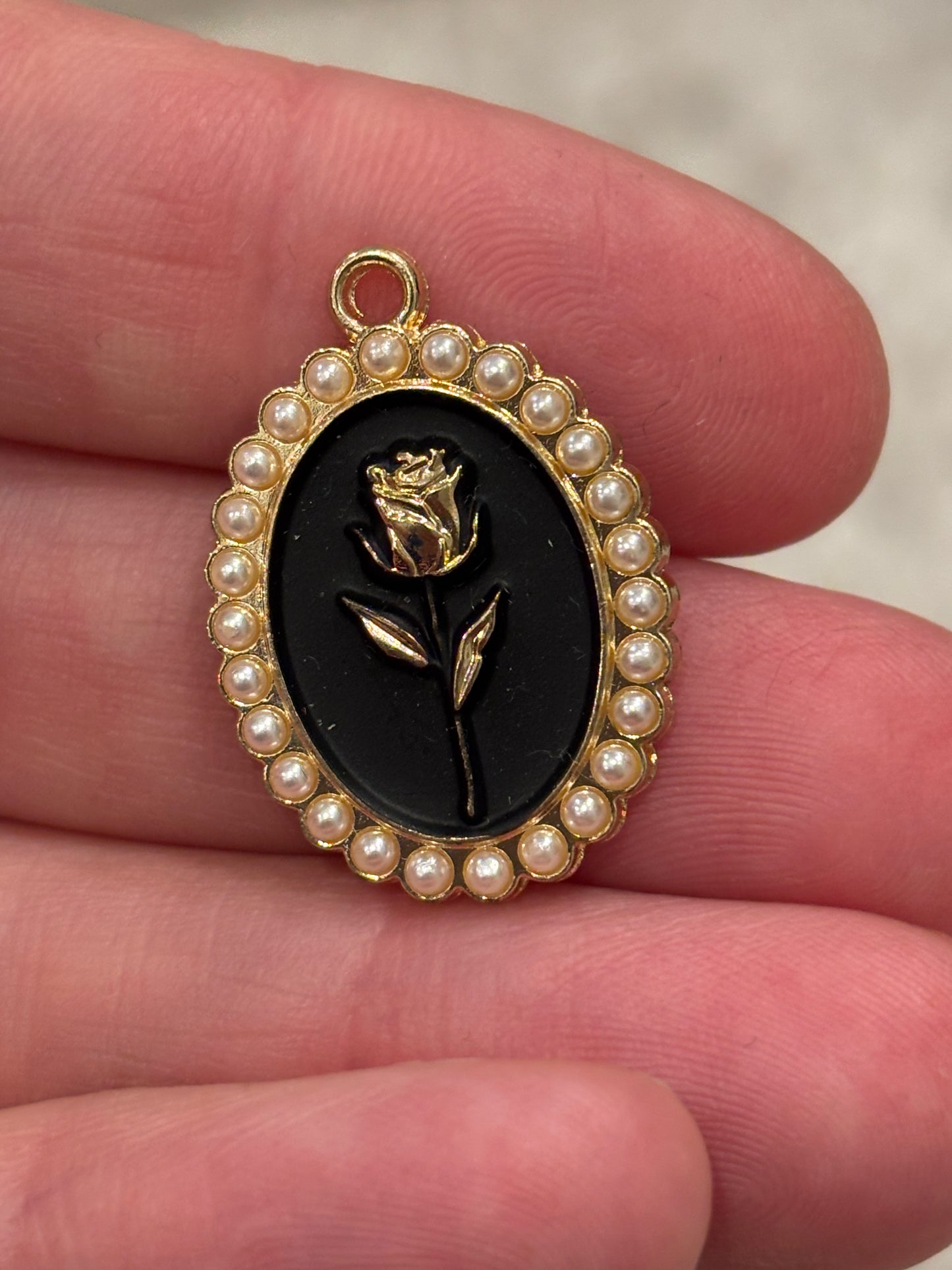 Gold Plated Black Oval Rose Flower