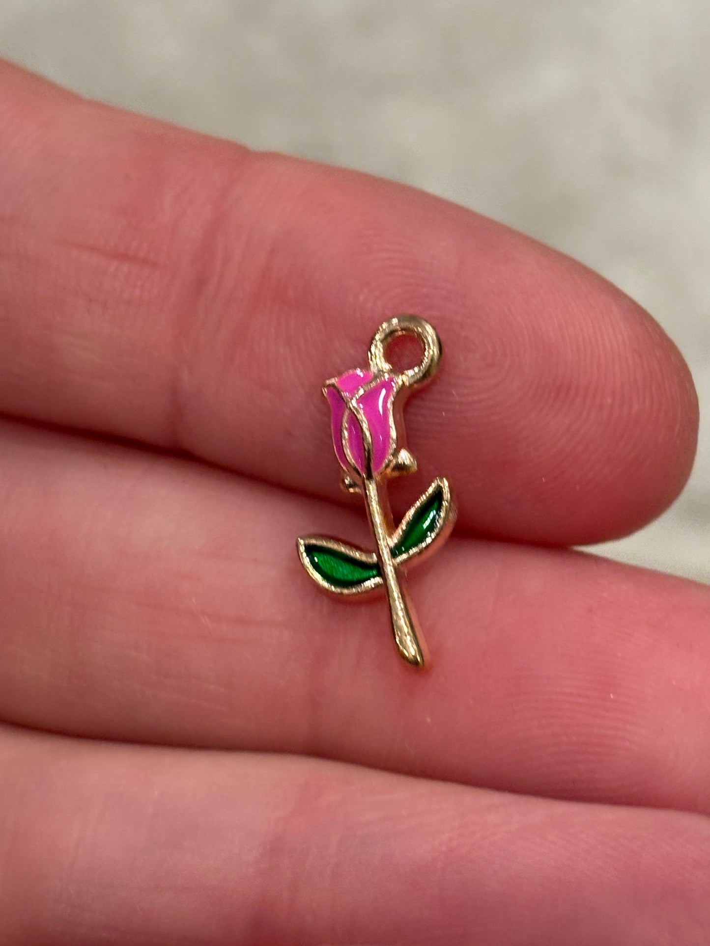 Rose Flower Gold Plated Hot Pink Enamel 19mm( 6/8") x 10mm( 3/8"),