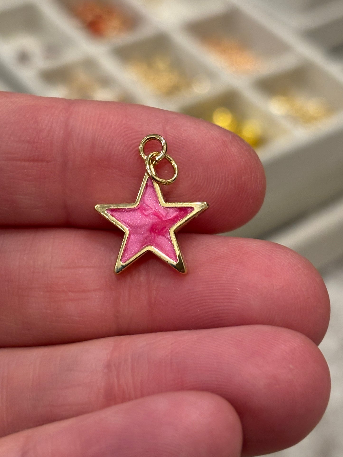 18K Real Gold Plated Hot Pink Pearlized Pentagram Star