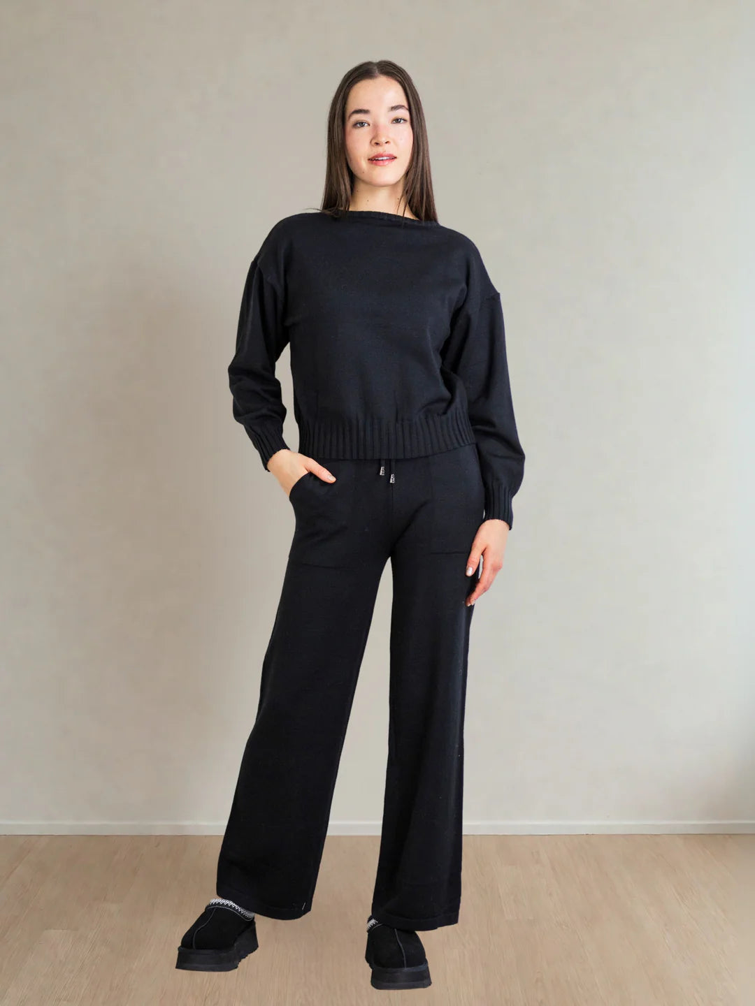ODETTE KNIT PANT SET - BLACK