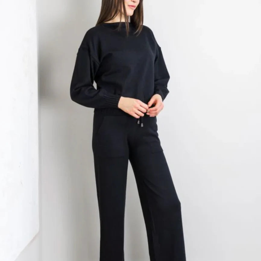 ODETTE KNIT PANT SET - BLACK