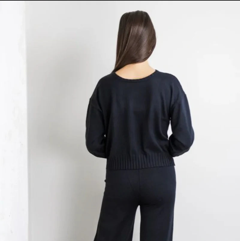 ODETTE KNIT PANT SET - BLACK