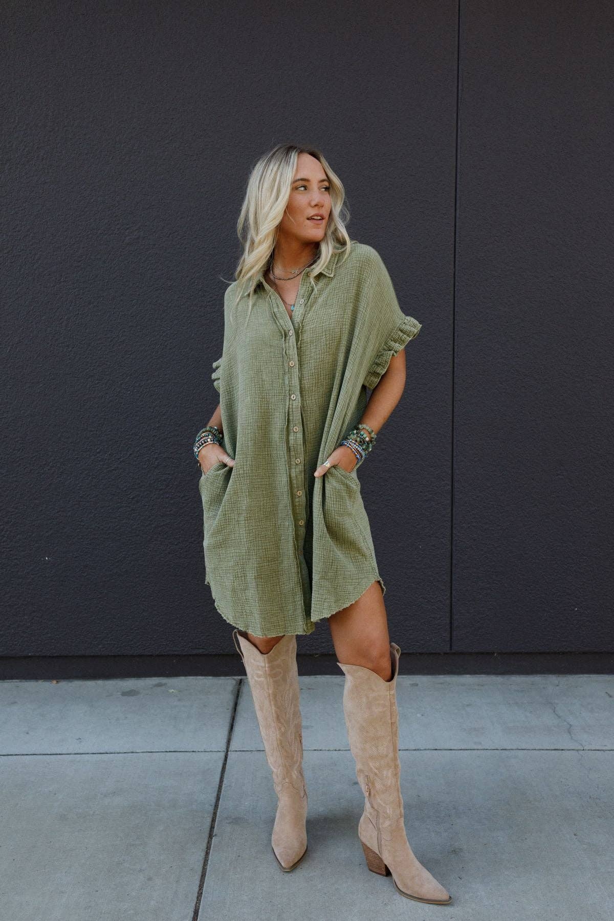 HEAVENLY DAYS DRESS - FADED OLIVE