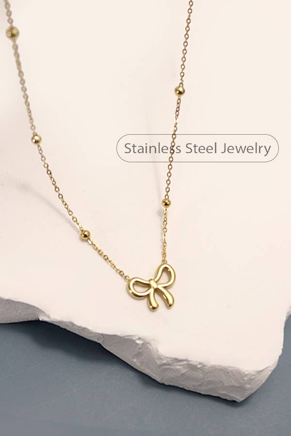 18K STAINLESS STEEL TARNISH FREE BOW NECKLACE | 80N757