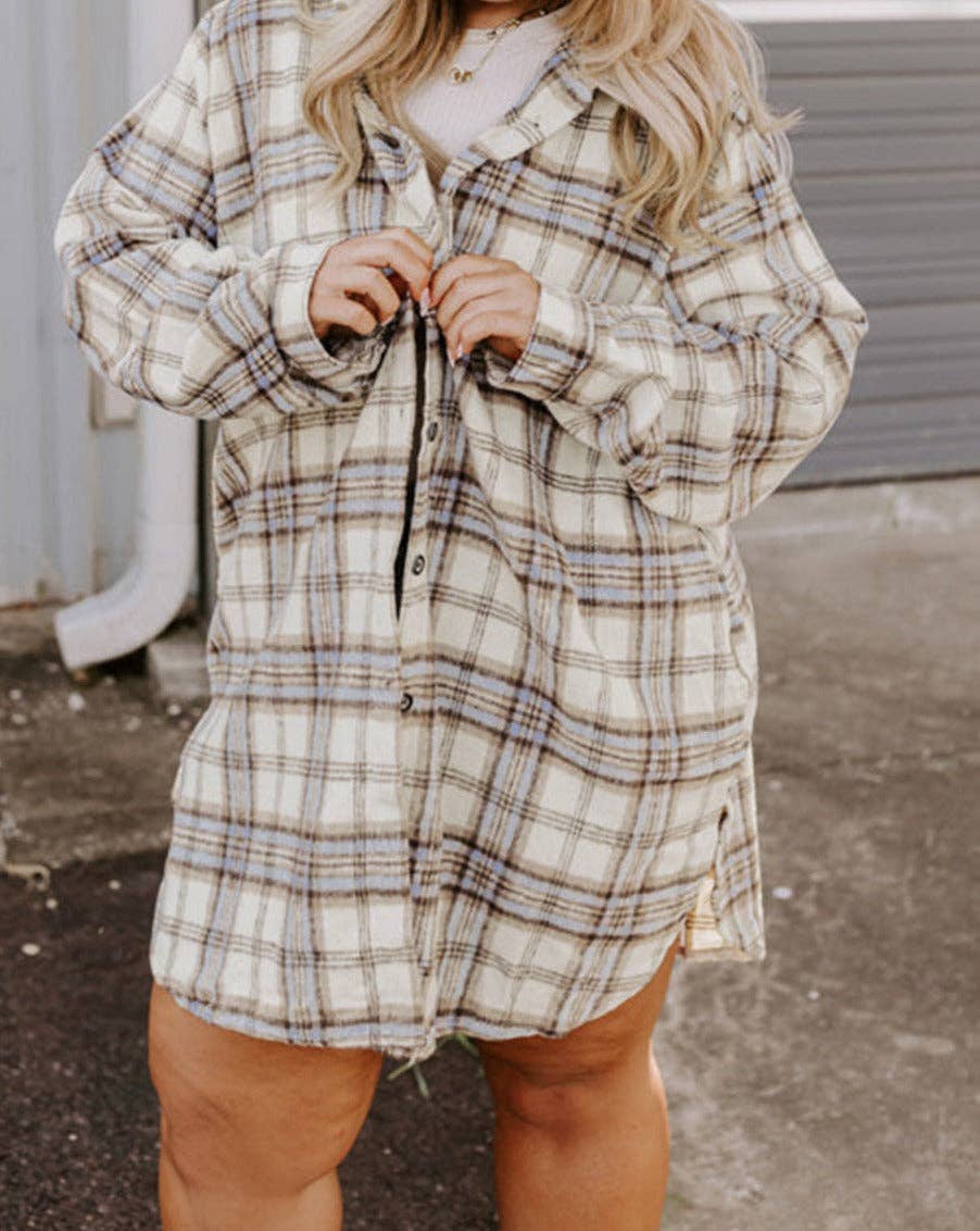 Plaid Side Slit Tunic Shacket Plus Size
