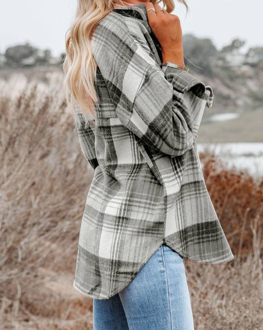 Plaid Flap Pockets Shacket