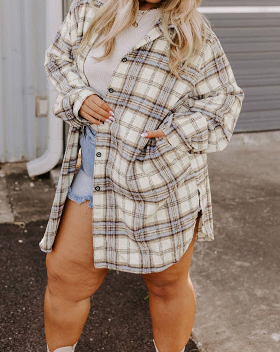 Plaid Side Slit Tunic Shacket Plus Size