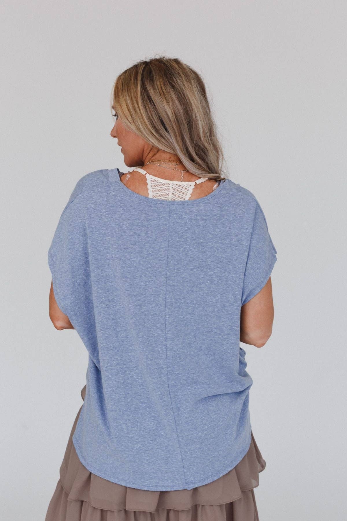 Camden Lace V Neck Top - Denim