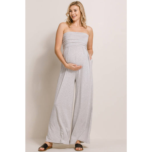 Solid Rayon Jersey Ruched Maternity Jumpsuit