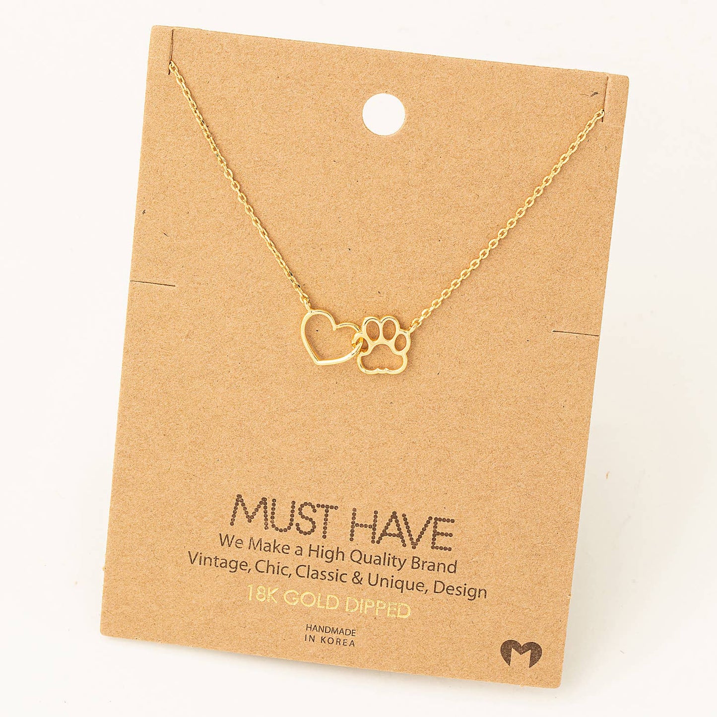 Dog Paw Heart Cutout Pendant Necklace