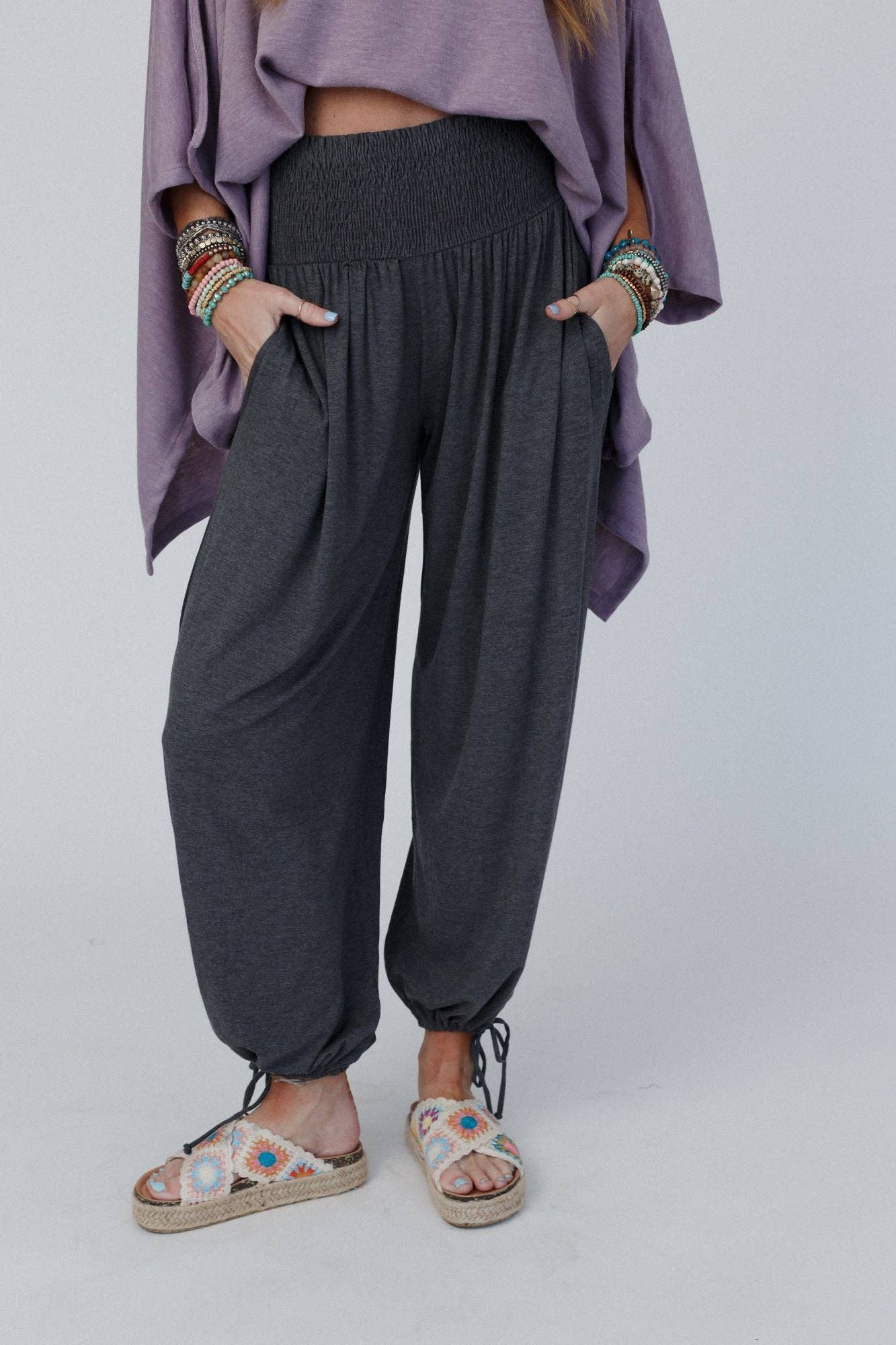 Angelica Smocked Pant - Charcoal