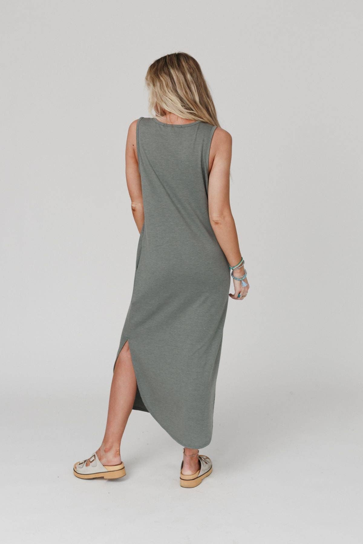 Cassie Sleeveless Pocket Maxi Dress - Light Olive