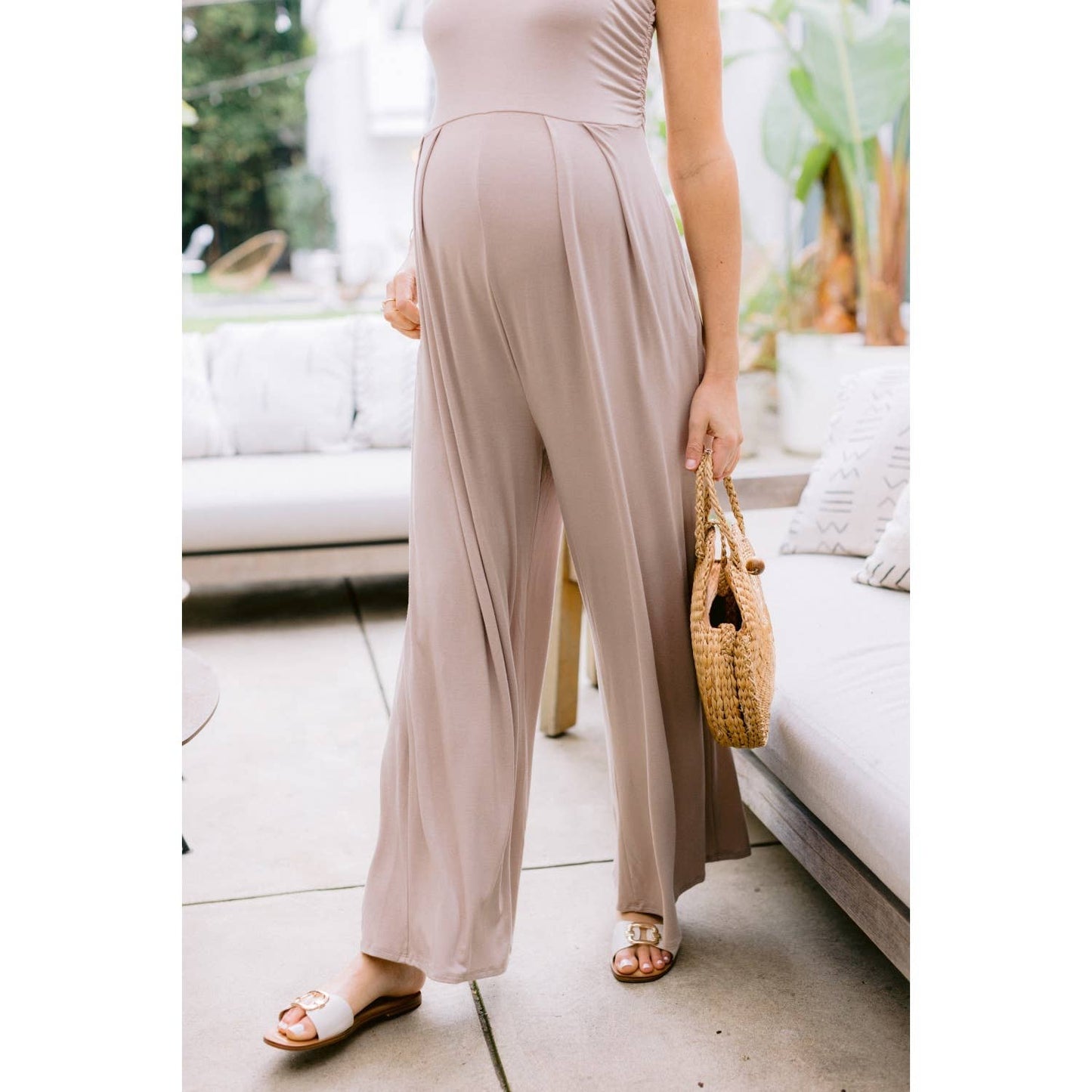 Solid Rayon Jersey Ruched Maternity Jumpsuit