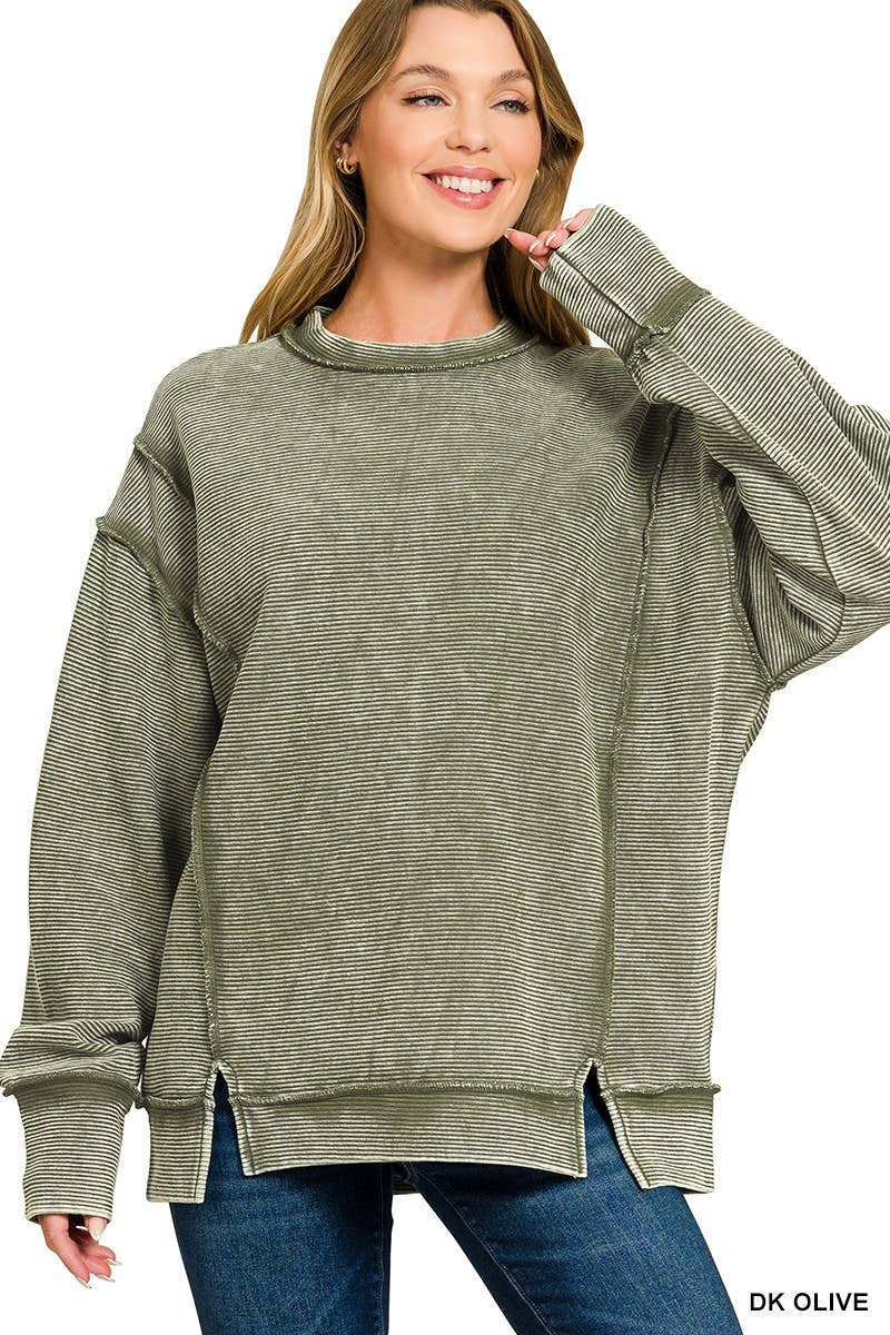 POPPY Acid Washed Double Ribbed Exposed-seam Pullover