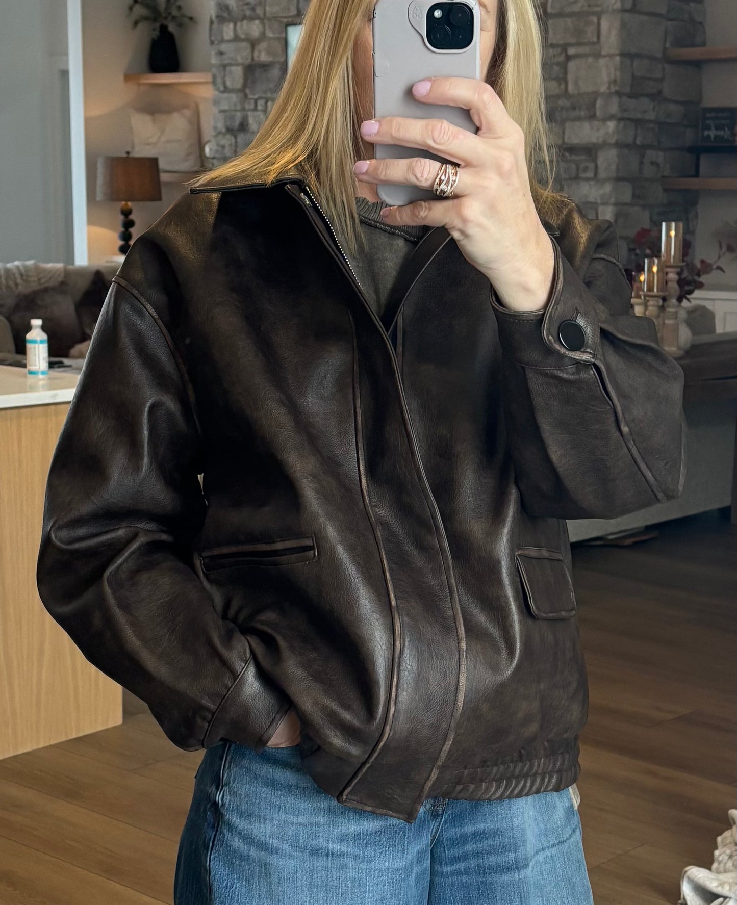 LENNY OVERSIZED FAUX LEATHER BOMBER